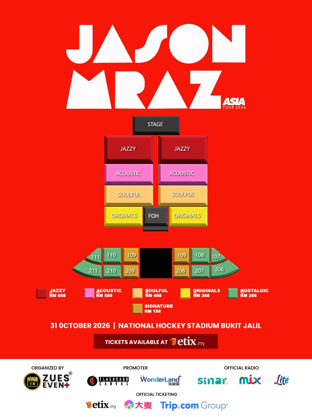 Jason Mraz Asia Tour 2026 Live in Kuala Lumpur - MAISEAT